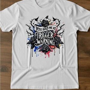 Graphic White T-Shirt with Black and Red Design
